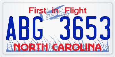 NC license plate ABG3653