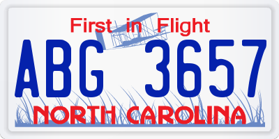 NC license plate ABG3657