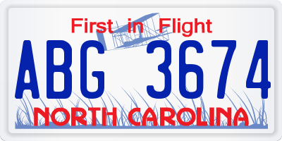 NC license plate ABG3674