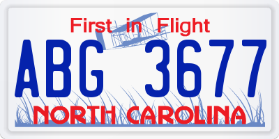 NC license plate ABG3677
