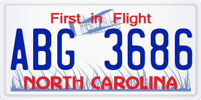 NC license plate ABG3686