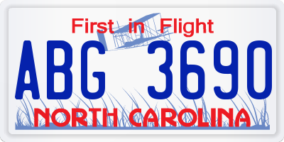NC license plate ABG3690