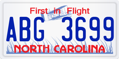 NC license plate ABG3699