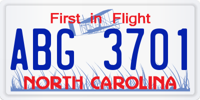 NC license plate ABG3701