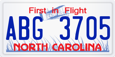 NC license plate ABG3705