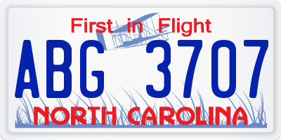 NC license plate ABG3707