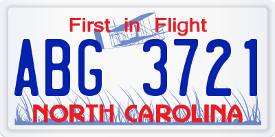 NC license plate ABG3721