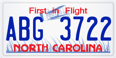 NC license plate ABG3722
