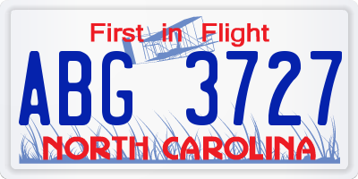 NC license plate ABG3727