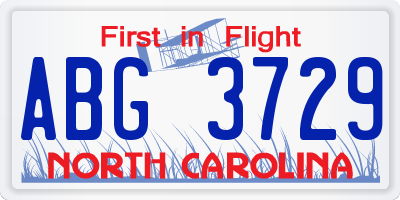 NC license plate ABG3729