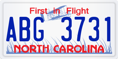 NC license plate ABG3731