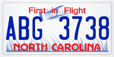NC license plate ABG3738