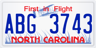 NC license plate ABG3743