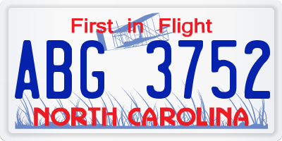NC license plate ABG3752