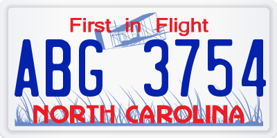 NC license plate ABG3754