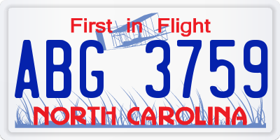 NC license plate ABG3759