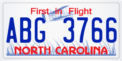 NC license plate ABG3766