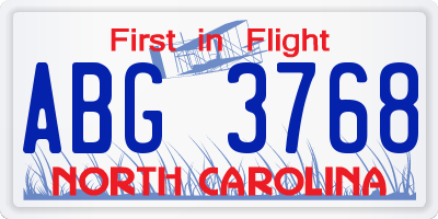 NC license plate ABG3768