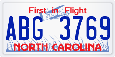 NC license plate ABG3769