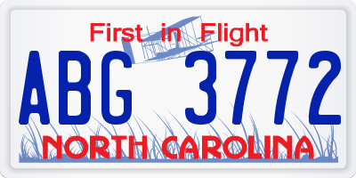 NC license plate ABG3772