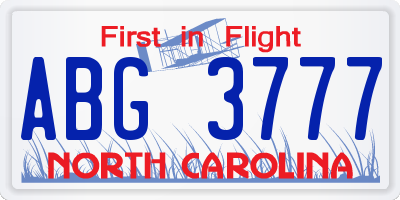NC license plate ABG3777