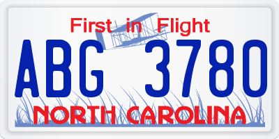 NC license plate ABG3780