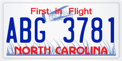 NC license plate ABG3781