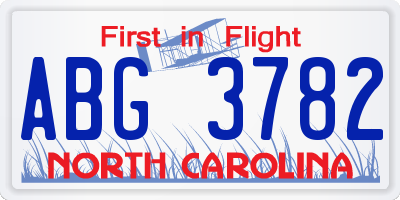NC license plate ABG3782