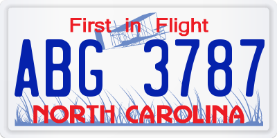 NC license plate ABG3787
