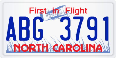NC license plate ABG3791