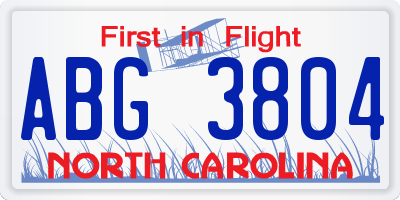 NC license plate ABG3804