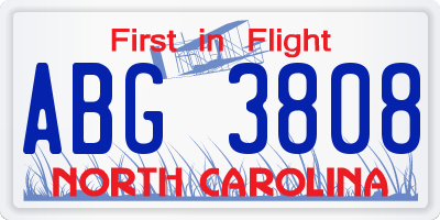 NC license plate ABG3808