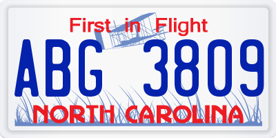 NC license plate ABG3809