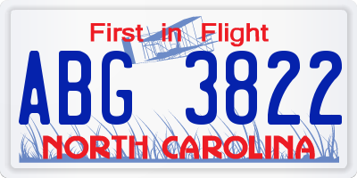 NC license plate ABG3822