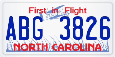 NC license plate ABG3826