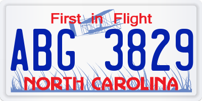 NC license plate ABG3829
