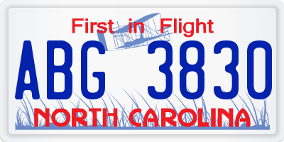 NC license plate ABG3830