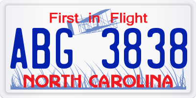 NC license plate ABG3838