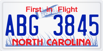 NC license plate ABG3845