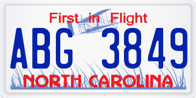 NC license plate ABG3849