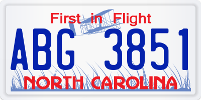 NC license plate ABG3851