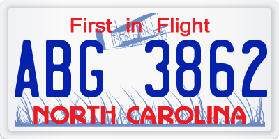 NC license plate ABG3862