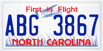 NC license plate ABG3867