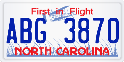 NC license plate ABG3870