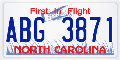 NC license plate ABG3871