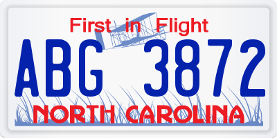 NC license plate ABG3872