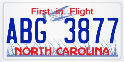 NC license plate ABG3877