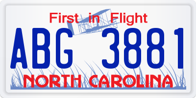 NC license plate ABG3881