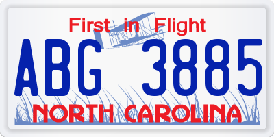 NC license plate ABG3885