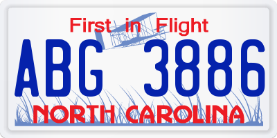NC license plate ABG3886